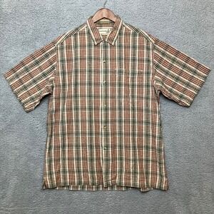 VTG Fieldmaster Button Up Shirt Men L Neutral Plaid Short Sleeve Linen Cotton